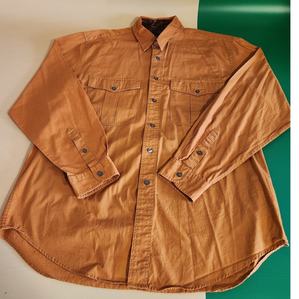 Cambridge Classics Button Down Shirt Mens Large Orange Cotton Paisley Trim L